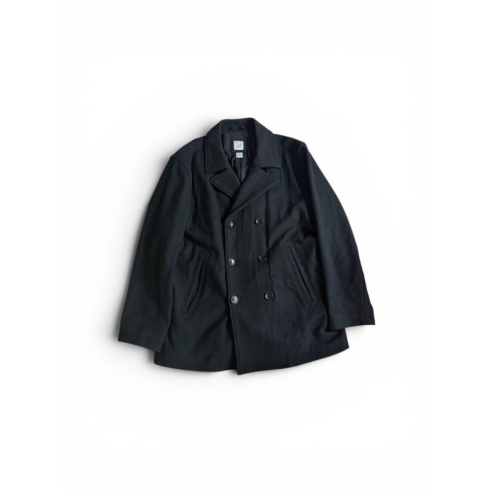 GAP Double Breasted Peacoat Women’s Black Wool Blend Academia Mid Length Jacket